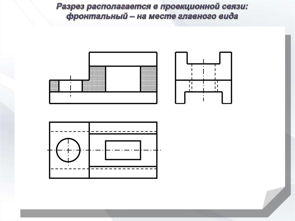 При выполнении изображений содержащих соединение вида и разреза разрез располагается