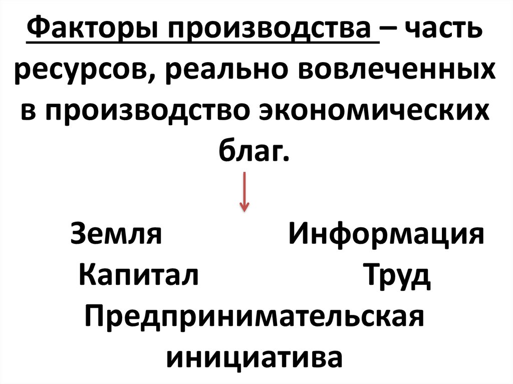 Части ресурсов. Факторы производства это часть ресурсов реального. Что вовлечено в производство экономических благ.