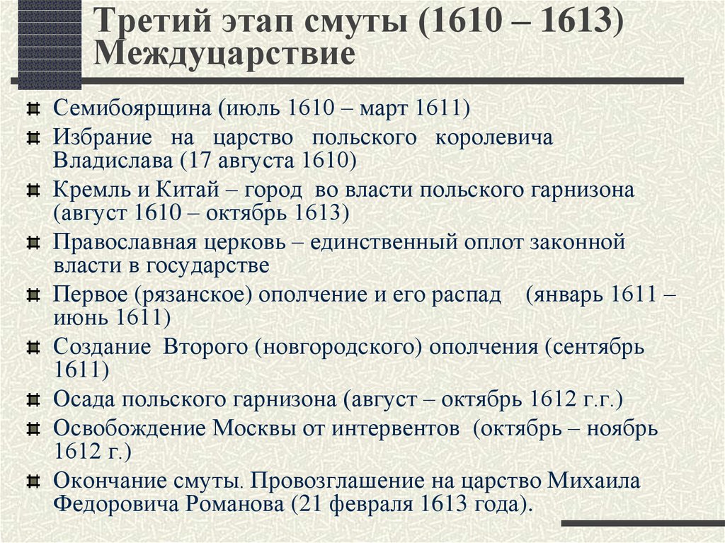 Причины событий смутного времени. Смута в России 1598-1613. 3 Этап смуты 1610-1613 таблица. Итоги смуты 1598-1613 кратко. 3 Этап смутного времени даты.
