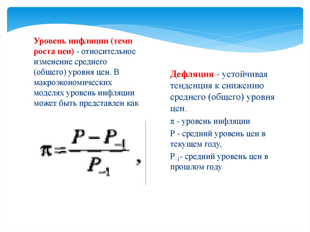 Уровень цен. Темп роста цен. Темп роста цен (темп инфляции). Изменение среднего уровня цен. Коэффициент роста цен.