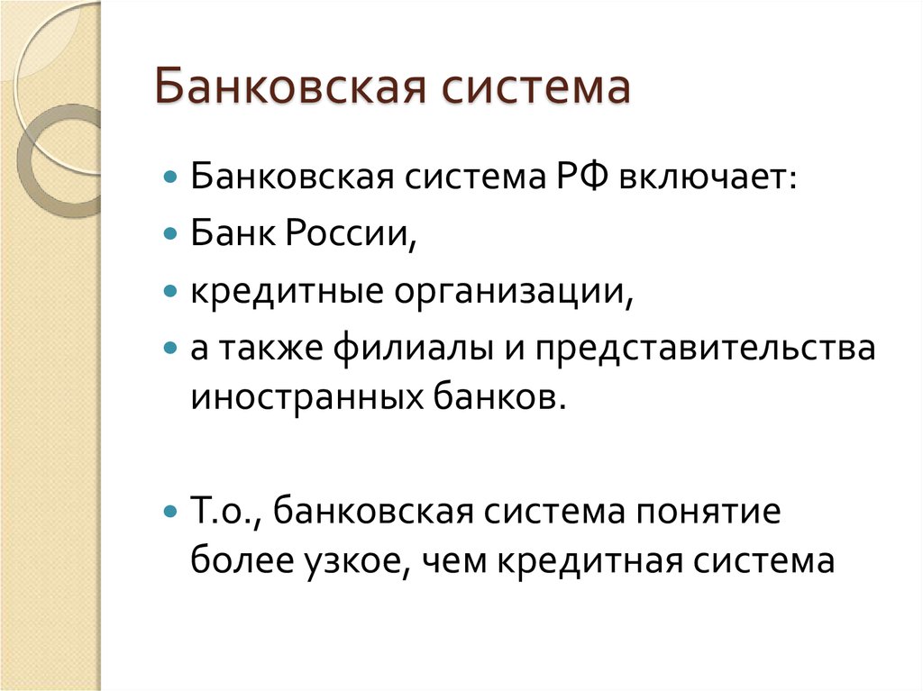 Более понятие. Банковская система включает. Банковская система РФ включает. Филиалы и представительства иностранных банков.