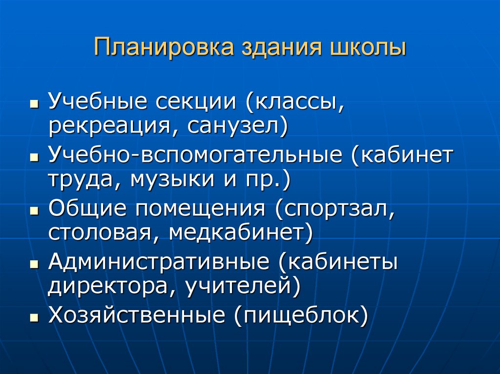 Учебно вспомогательные помещения. Гигиенические требования к учебной секции. Основные принципы планировки детских дошкольных учреждений. Учебно вспомогательная площадь это. Требования к зданию школы.