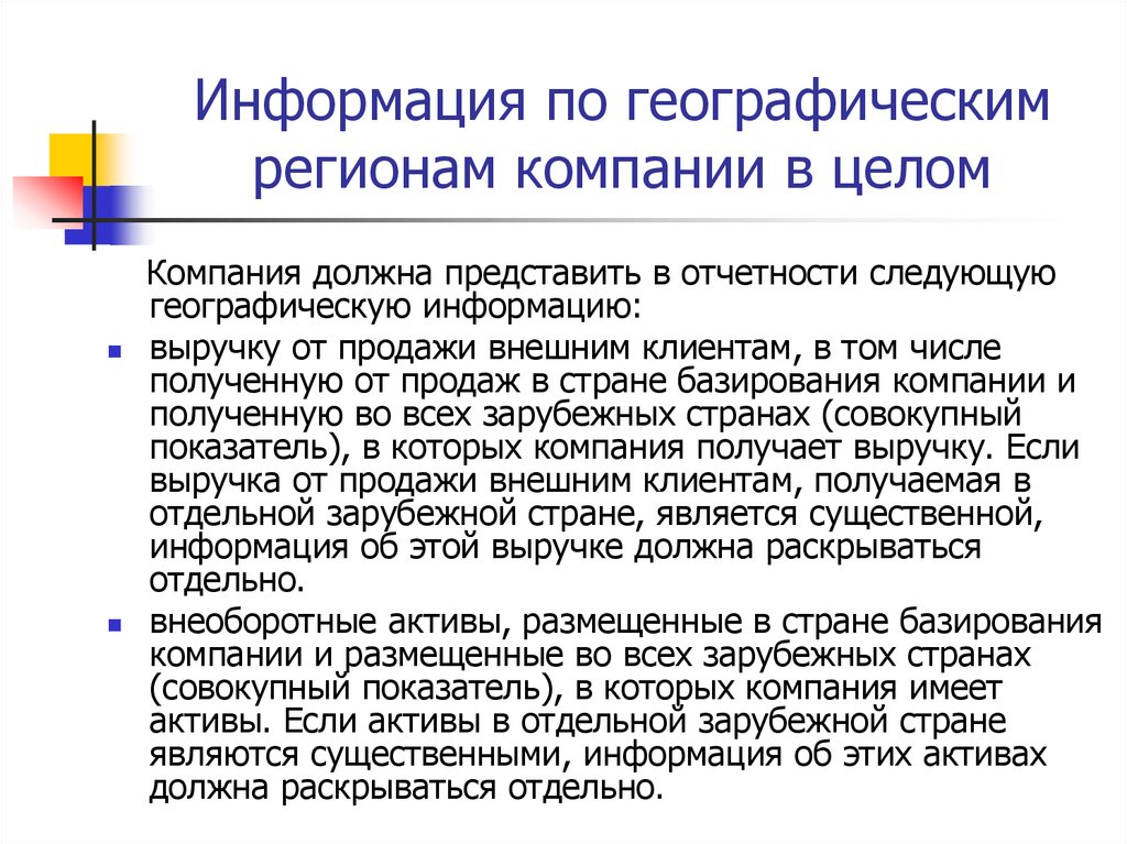 Информация по сегментам отчетности. Сегмент сообщения география.