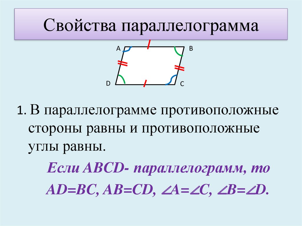 2 противоположные углы параллелограмма равны