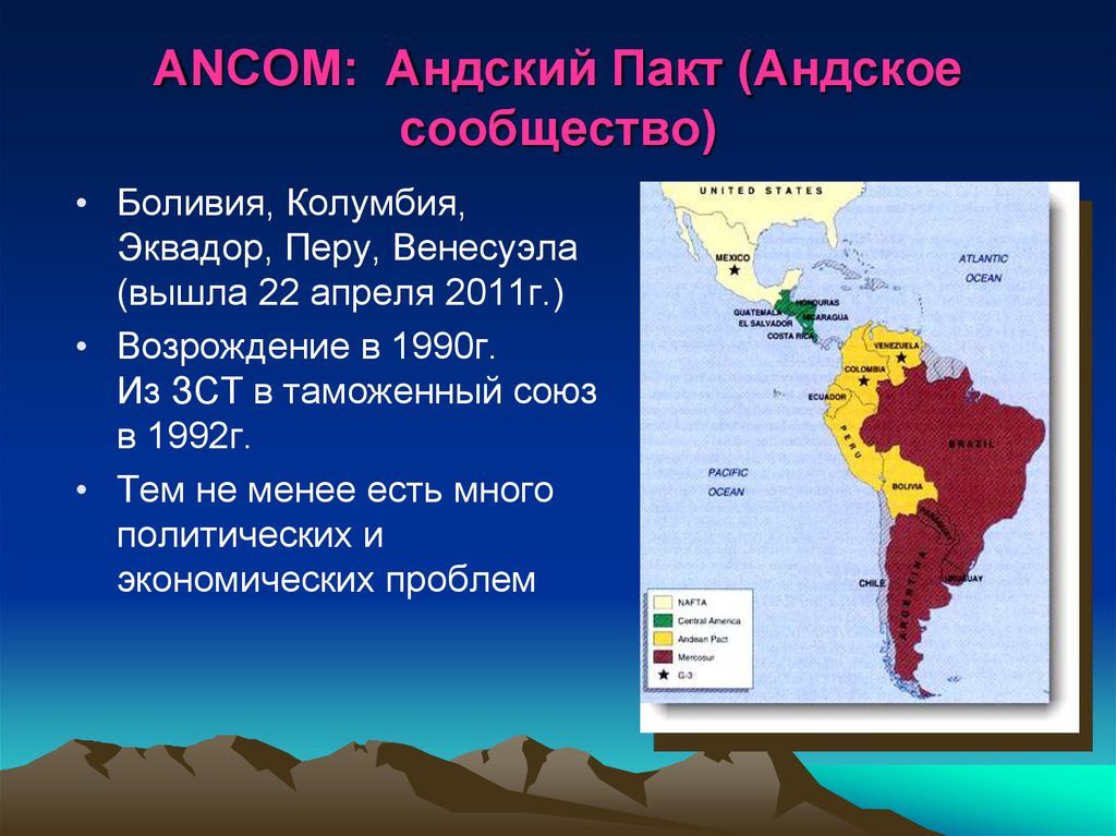 Страны латинской группы. Латинская Америка Андское сообщество. Андские страны на карте Южной Америки. Андская группа стран. Особенности андских стран.