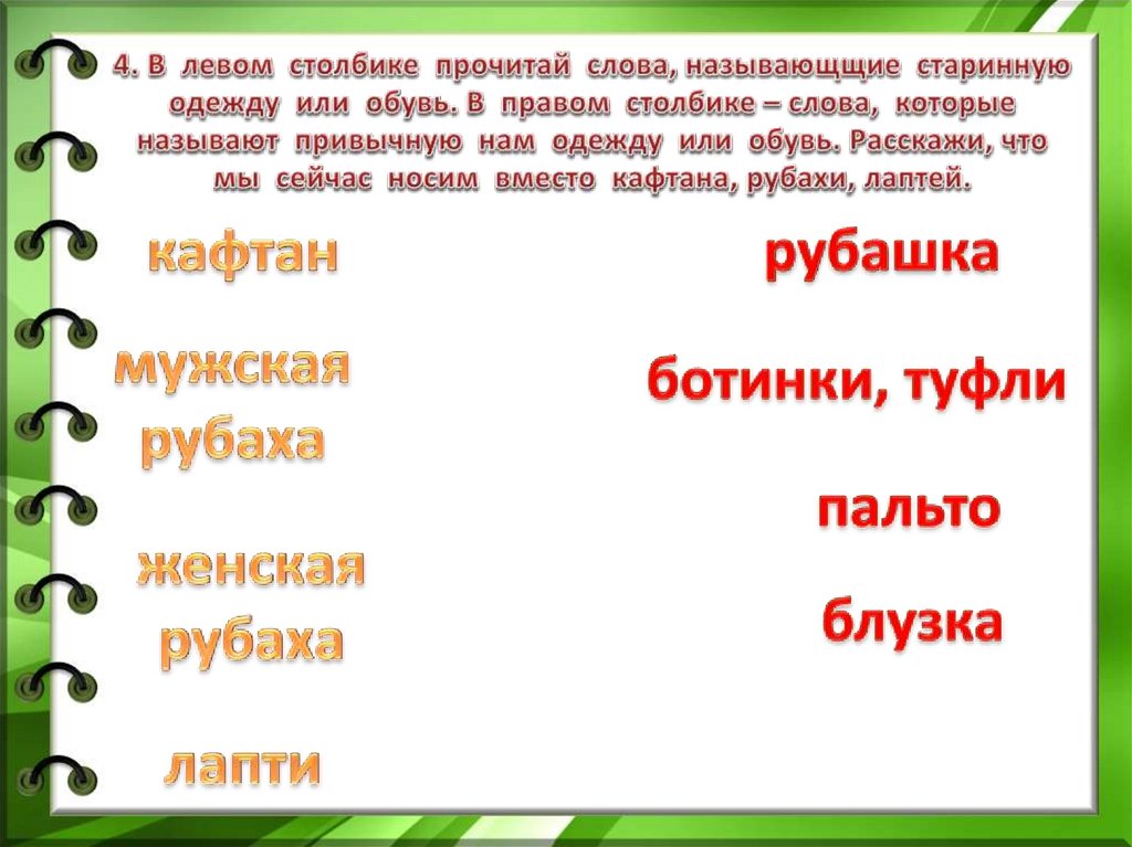 Как одевались в старину 1 класс родной русский язык презентация