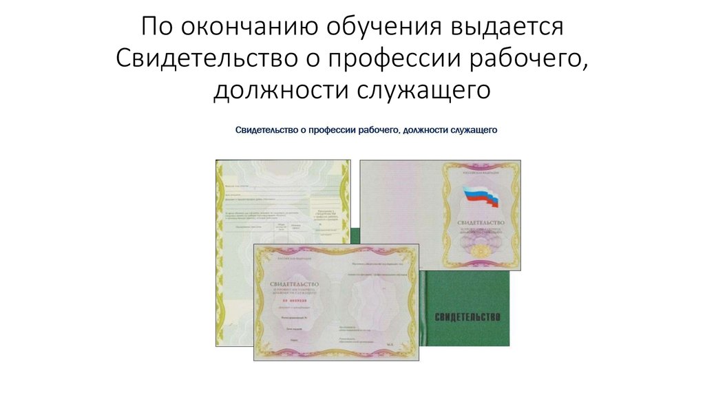 Образец свидетельства о профессии рабочего должности служащего образец