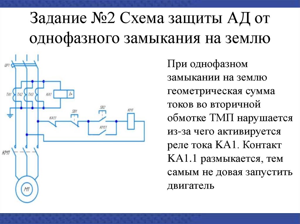 Защита от замыкания. Защиты электродвигателя от замыкания на землю. Защита электродвигателей от однофазных замыканий на землю. Защита от замыкания на землю обмотки статора двигателя схема. Схема реле защиты замыкания.