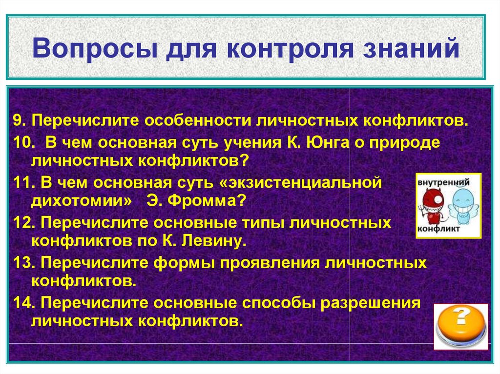 Проявление внутриличностного конфликта. Учение к Юнга о природе внутриличностных конфликтов. Типы личностной направленности. Характеристика внутриличностного конфликта. Внутриличностные конфликты в профессии фельдшера.