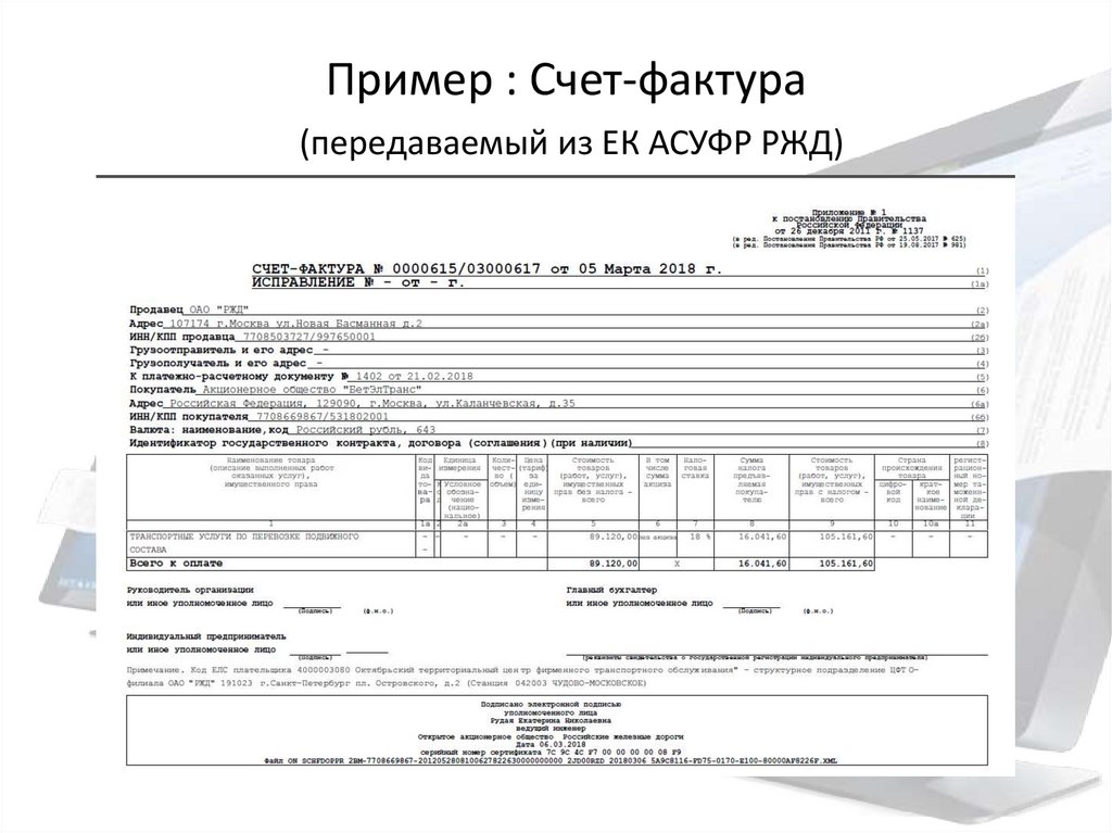 Счет фактура на перевозку груза образец