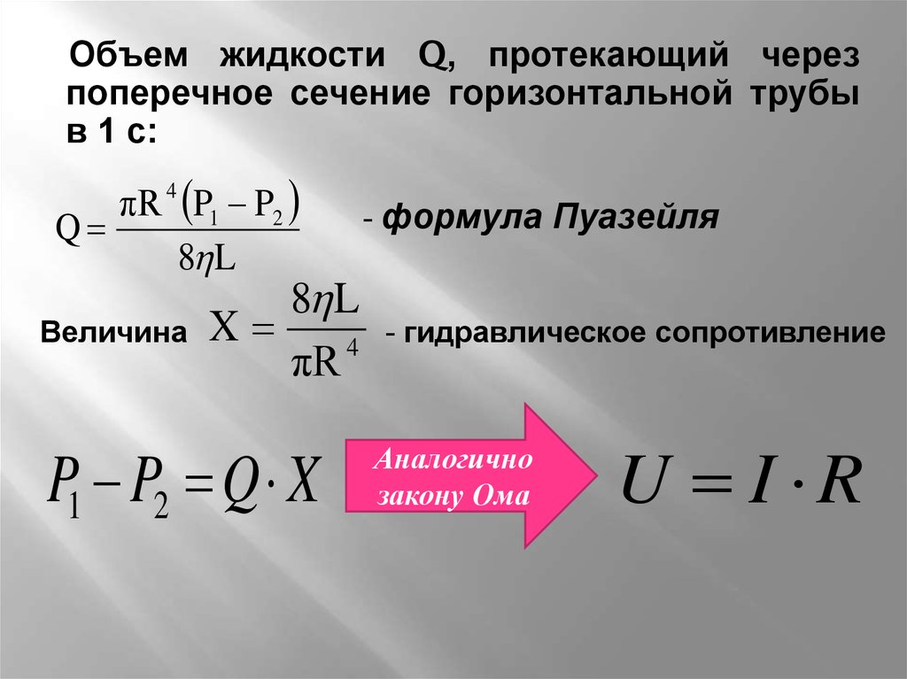 Через протекать. Формула Пуазейля гидравлическое сопротивление. Объем через поперечное сечение. Формула поперечного сечения. Объем жидкости.