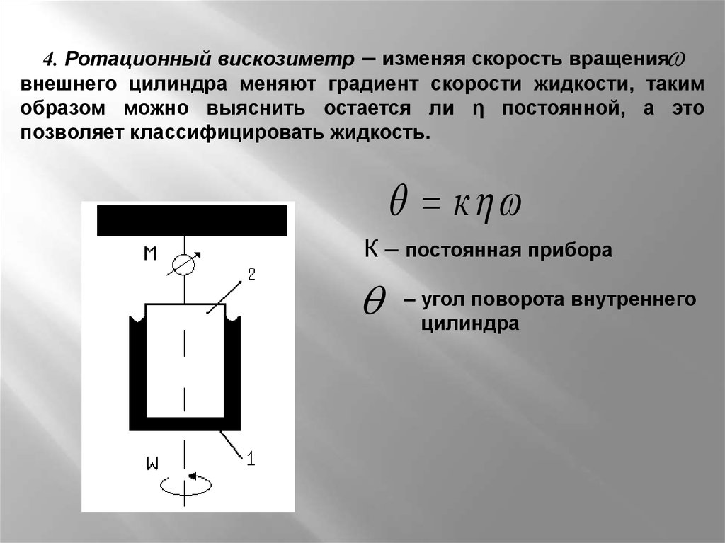 Скорость цилиндра. Метод ротационной вискозиметрии. Ротационный метод определения вязкости жидкости. Ротационный метод (вискозиметр Куэтта). Ротационный вискозиметр схема и принцип работы.