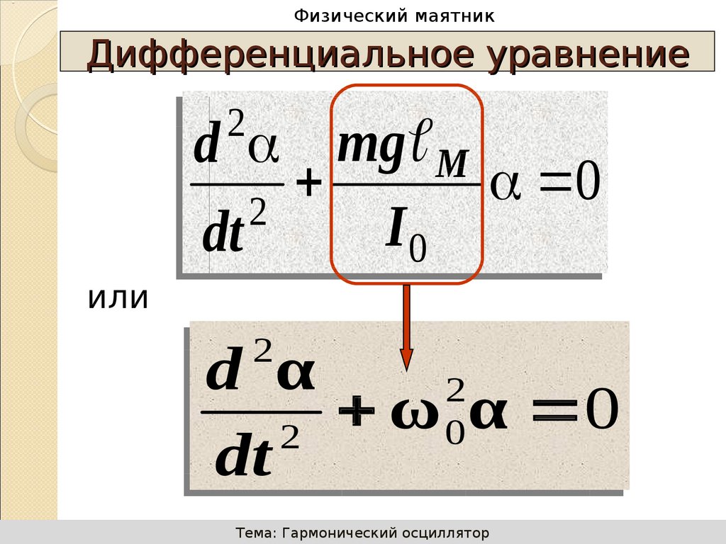 Физические колебания. Дифференциальное уравнение движения физического маятника. Дифференциальное уравнение физического маятника. Дифференциальное уравнение колебаний физического маятника. Решение дифференциального уравнения колебаний физического маятника.