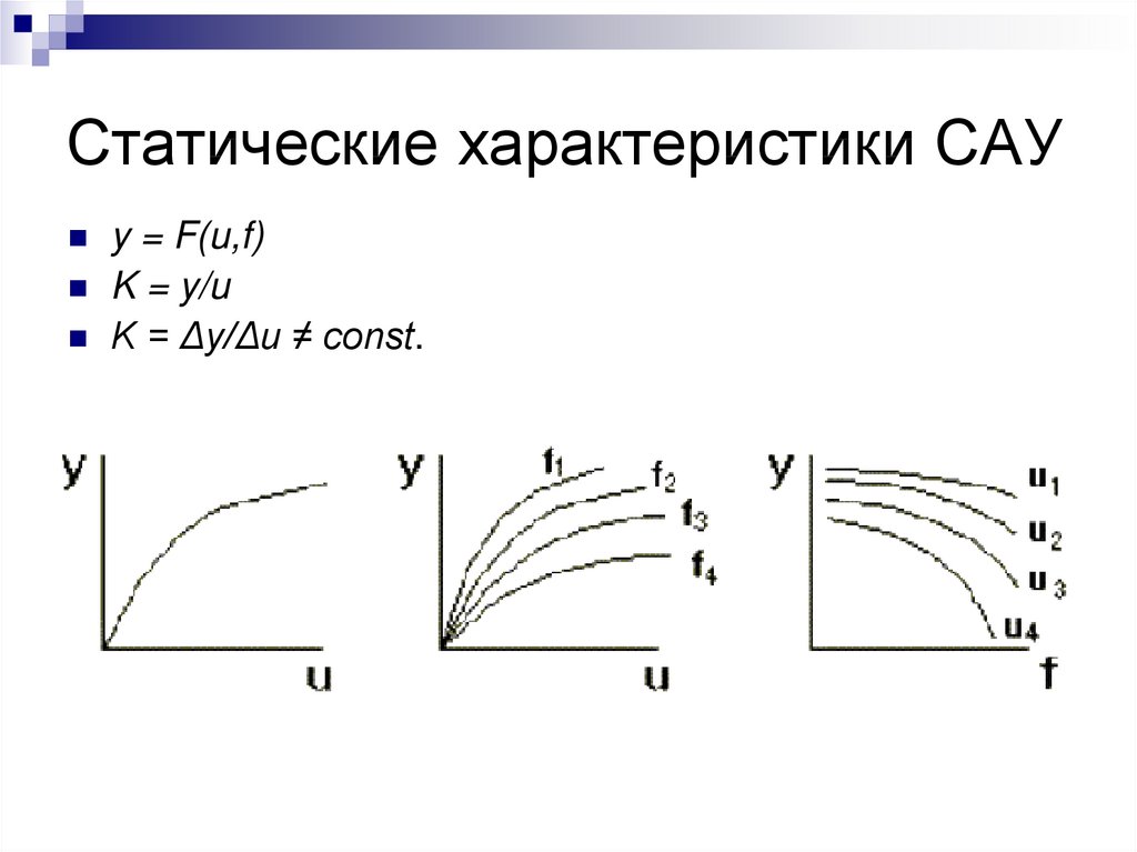 Параметры сау. Статические характеристики элементов САУ. Статическая характеристика. Статические характеристики систем автоматического регулирования. Внешняя характеристика САУ.