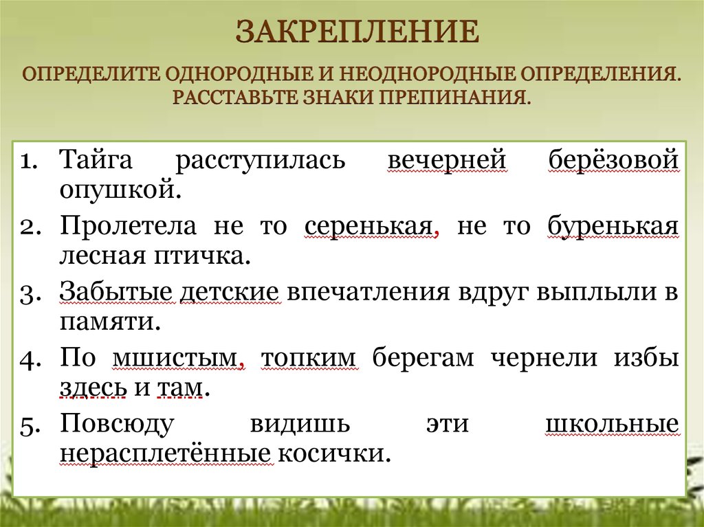 Однородные и неоднородные определения 8 класс презентация