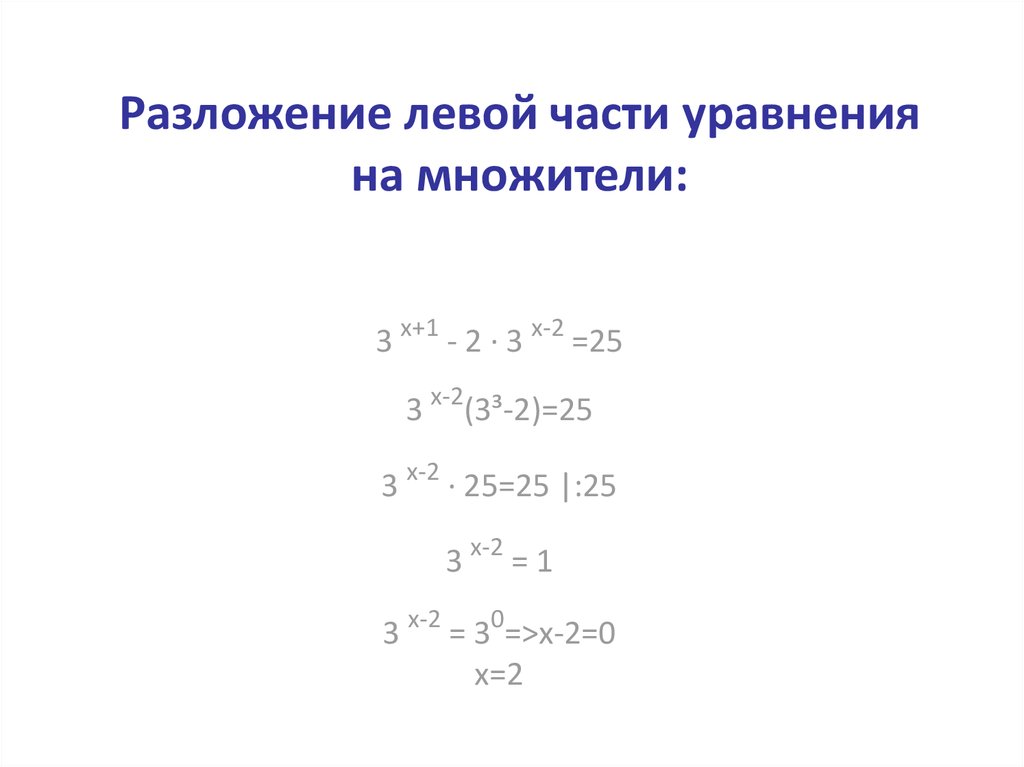 Разложение левой части уравнения на множители: