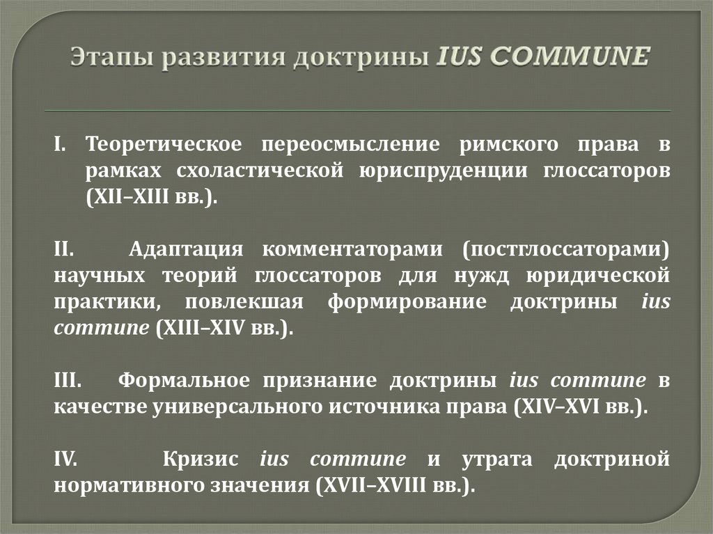 Этапы развития доктрины IUS COMMUNE
