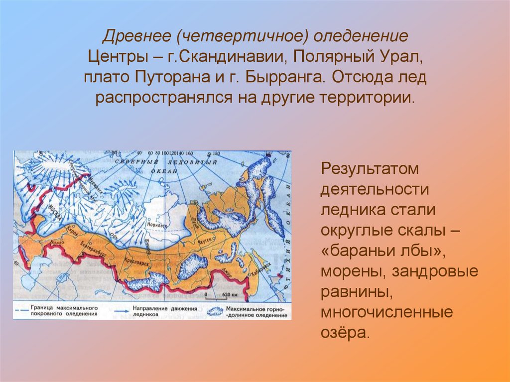 Древнейшая форма рельефа. Полярный Урал четвертичное оледенение. Бырранга форма рельефа. Древнее оледенение на территории России. Центр древнего оледенения это.