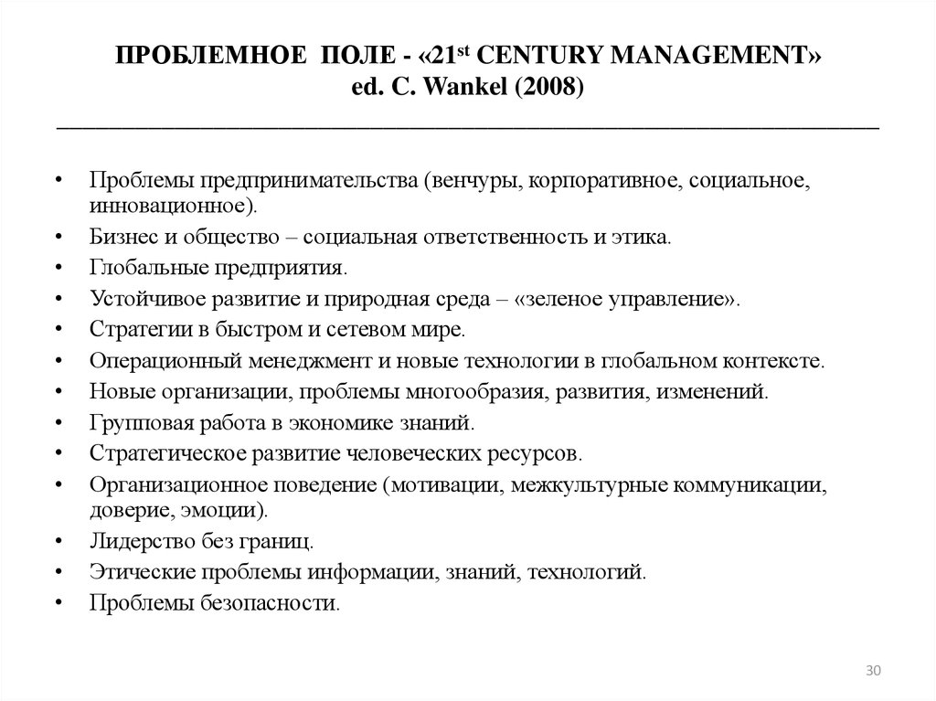 ПРОБЛЕМНОЕ ПОЛЕ - «21st CENTURY MANAGEMENT» ed. C. Wankel (2008)