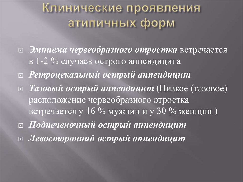 Особенности клинической картины острого аппендицита при тазовом расположении червеобразного отростка