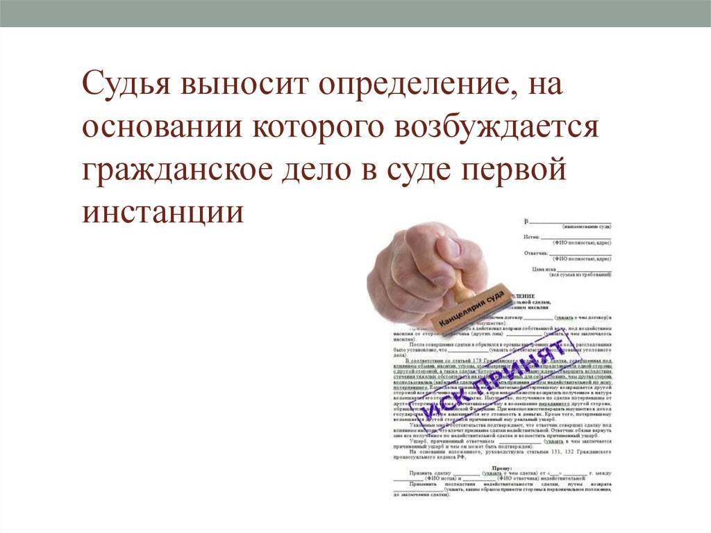 Вынесено определение. Возбуждение дела в суде первой инстанции. Возбуждение гражданского дела в суде. Возбуждение гражданского дела в суде первой инстанции. Суд выносит определение.