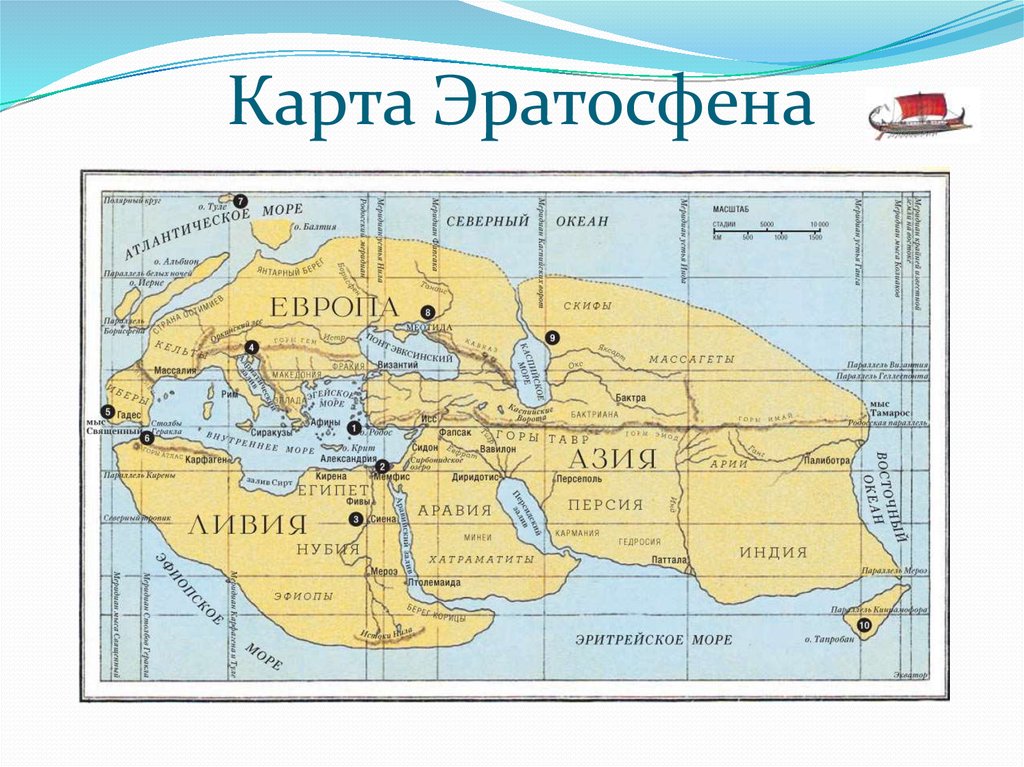 Какой метод географических исследований вида земли по эратосфену представлен на рисунке