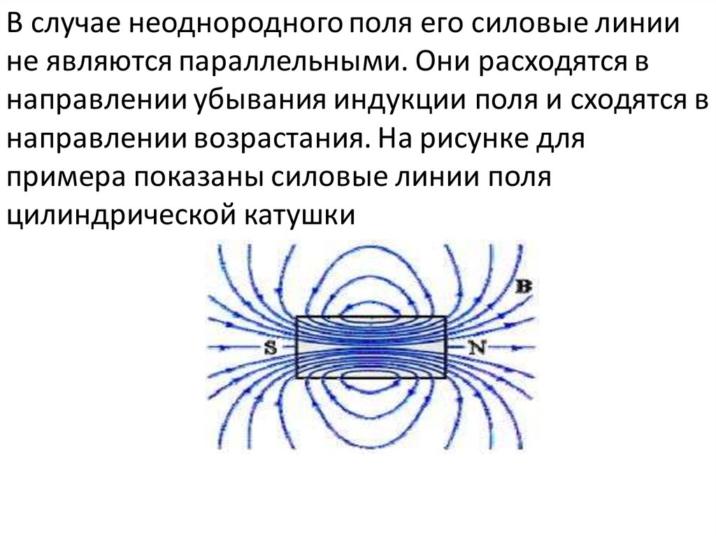 Силовые линии однородного магнитного поля. Линии магнитной индукции неоднородного магнитного поля. Неоднородное поле. Силовые линии магнитного поля однородные и неоднородные. Силовые линии в неоднородном магнитном поле.