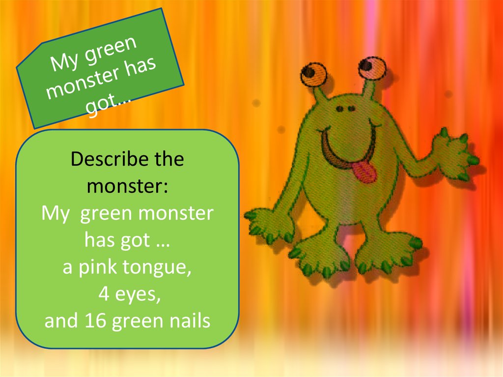 Mummy has got green. Монстр для английского языка. Монстрики have got. Монстрик для английского языка. Describe a Monster.