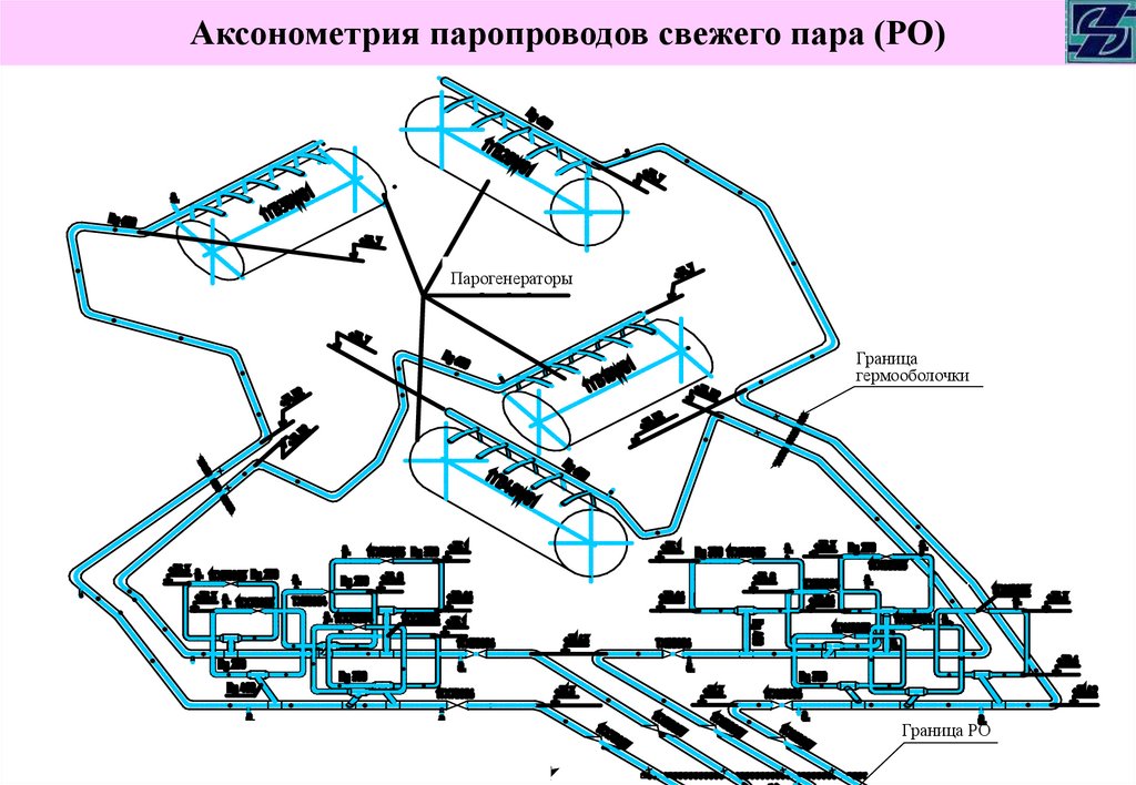 Аксонометрия паропроводов свежего пара (РО)