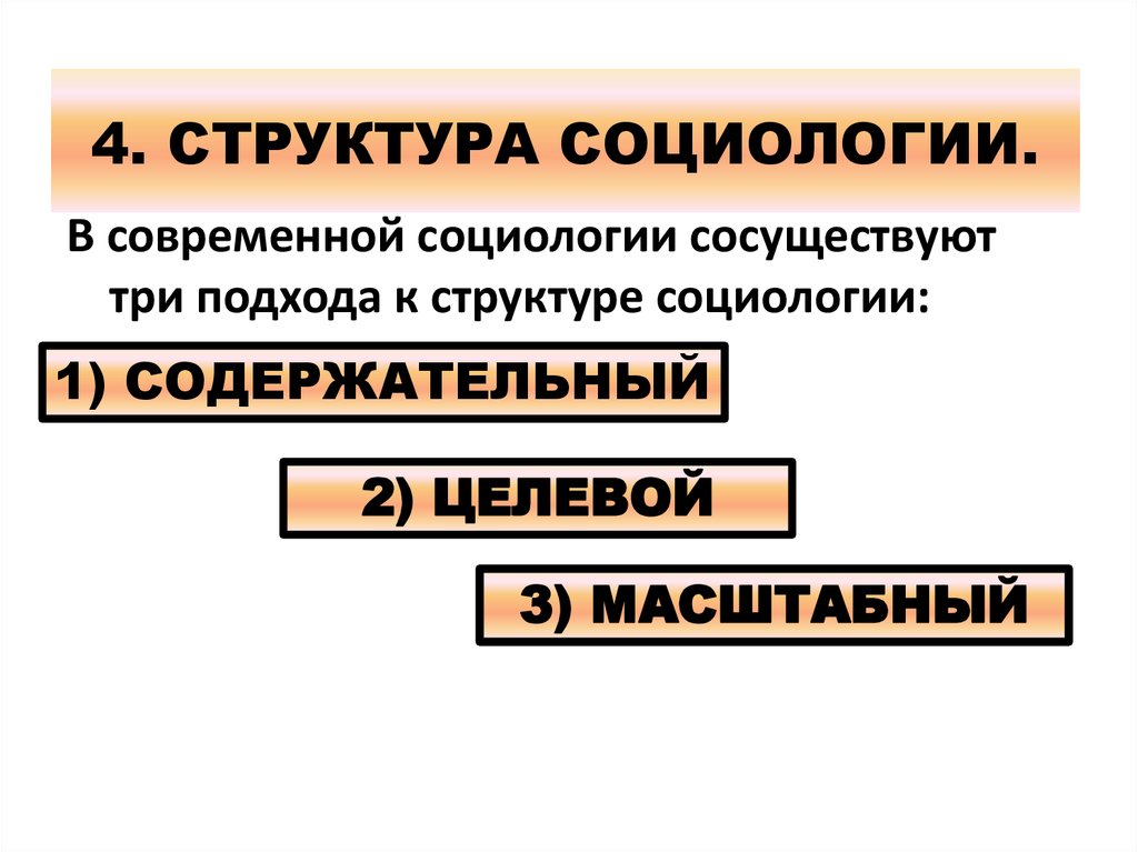 Структура социологии. Содержательный подход в социологии. Структура современной социологии. Подходы к структуре социологии. Масштабный подход в социологии.