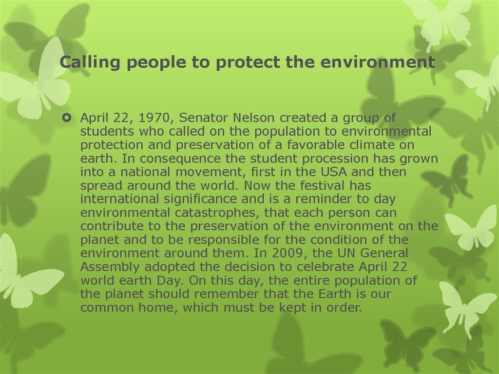Calling people to protect the environment