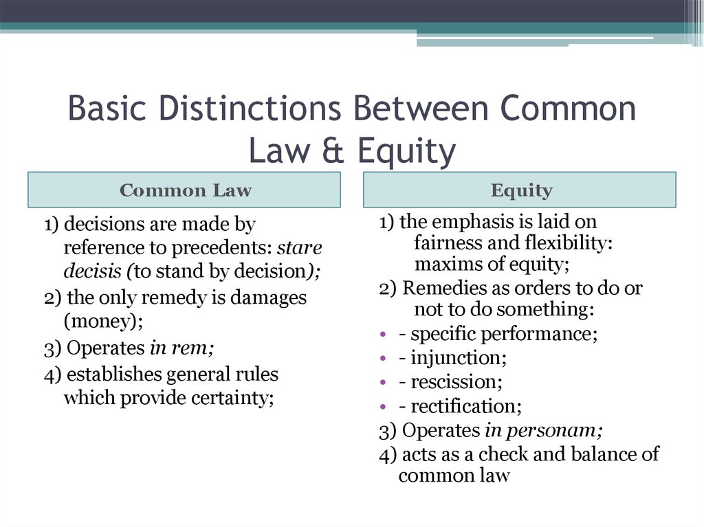 Basic Distinctions Between Common Law & Equity