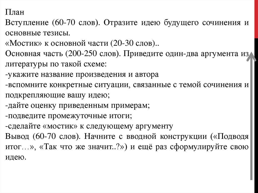 Как писать сочинение на 350 слов план