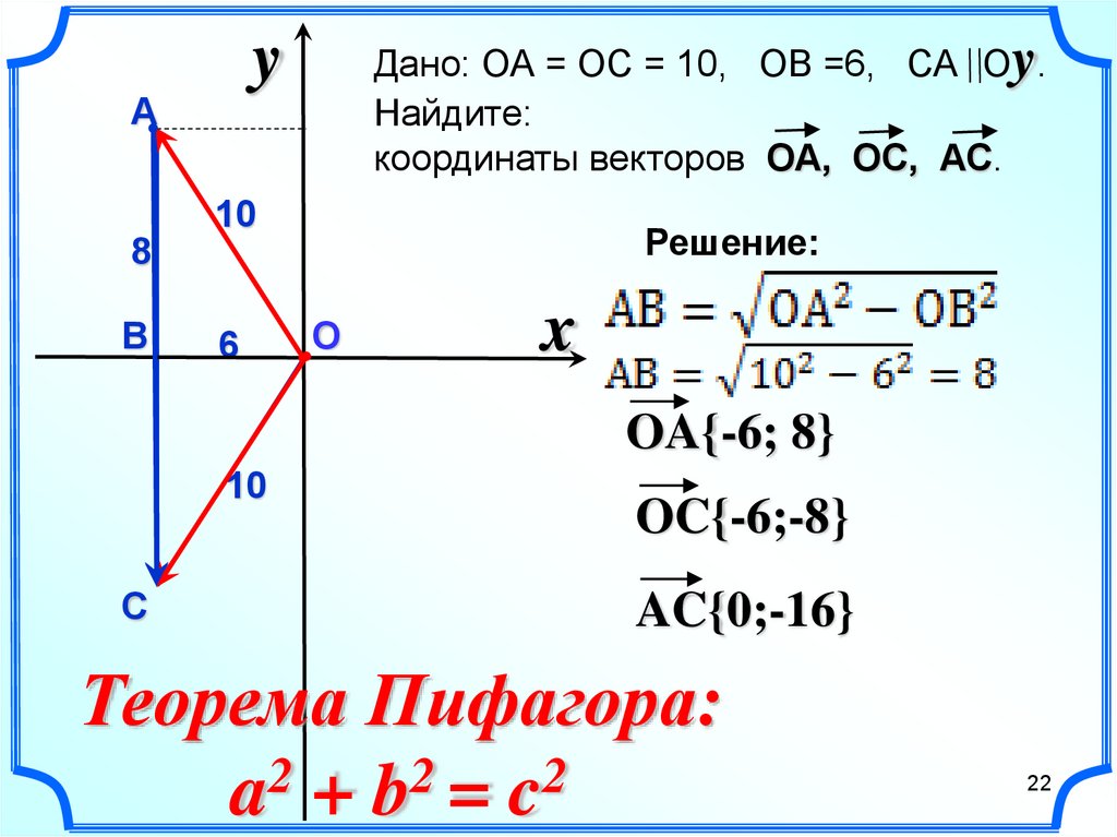 Найдите координаты вектора изображенного на рисунке если оа 6 и ов 3