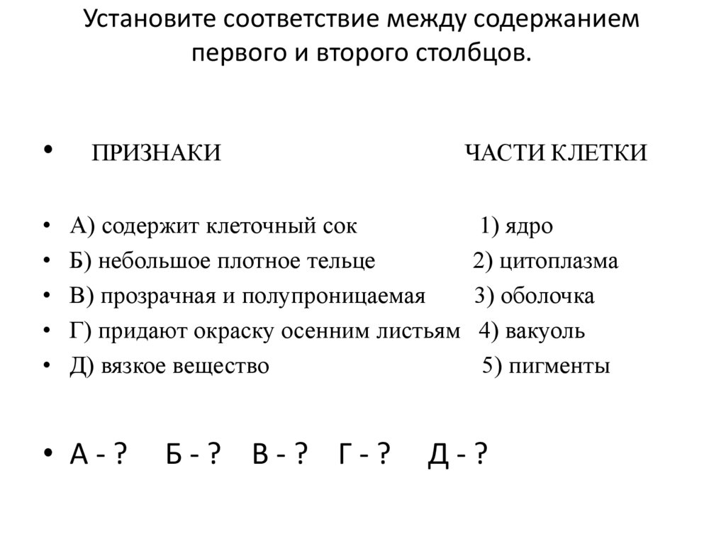 Установите соответствие между веществами и признаками