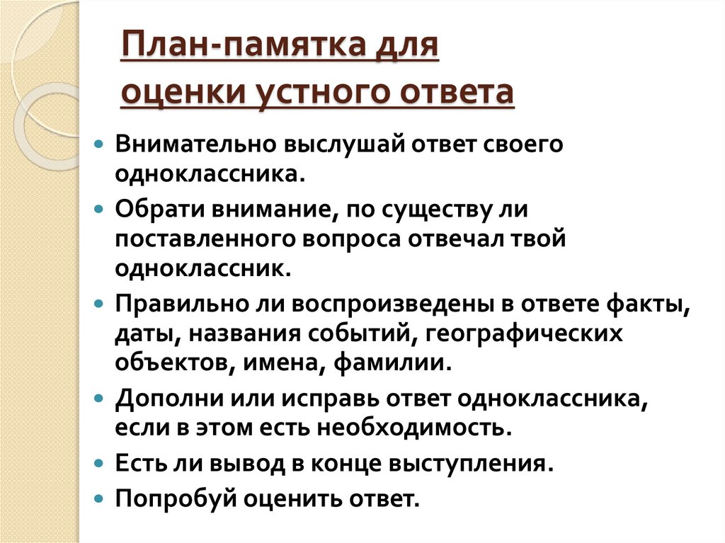 План устного ответа