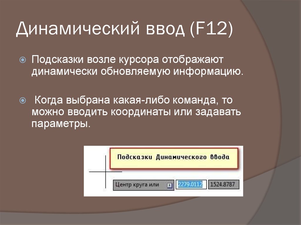 Динамический ввод (F12)