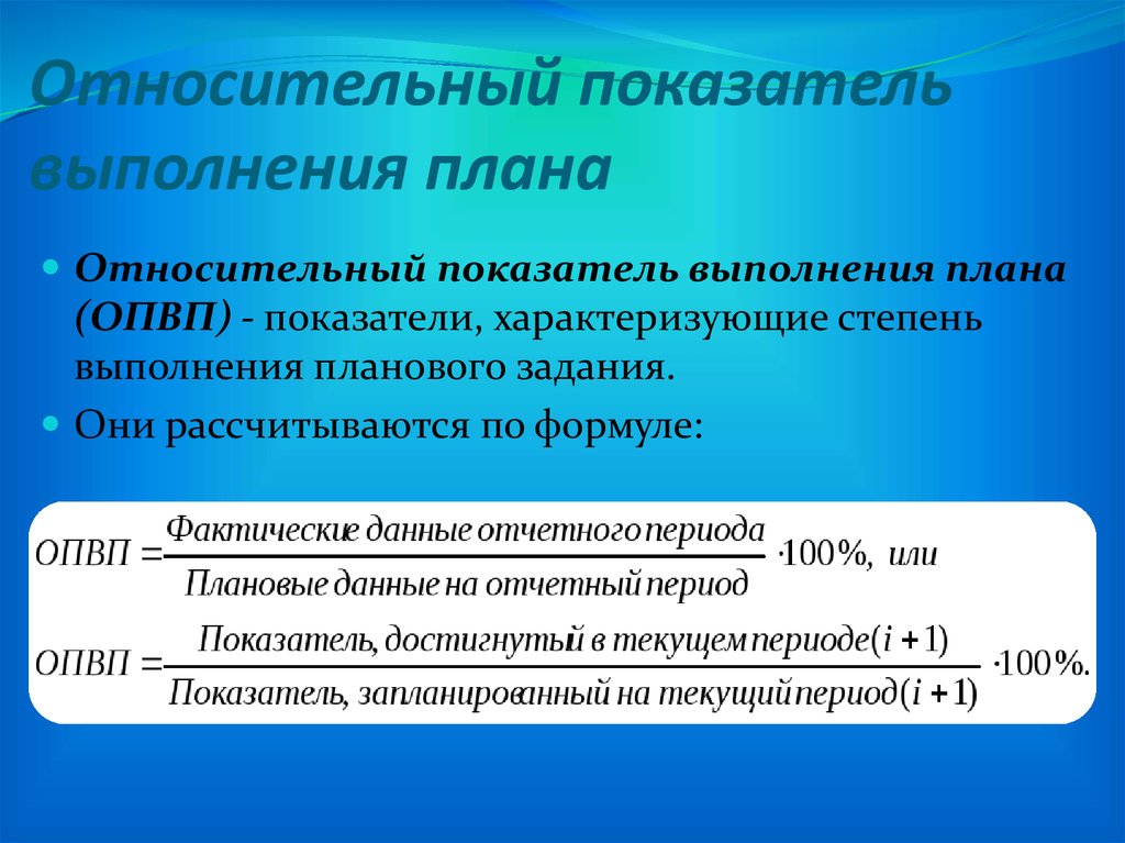 Относительный показатель выполнения плана