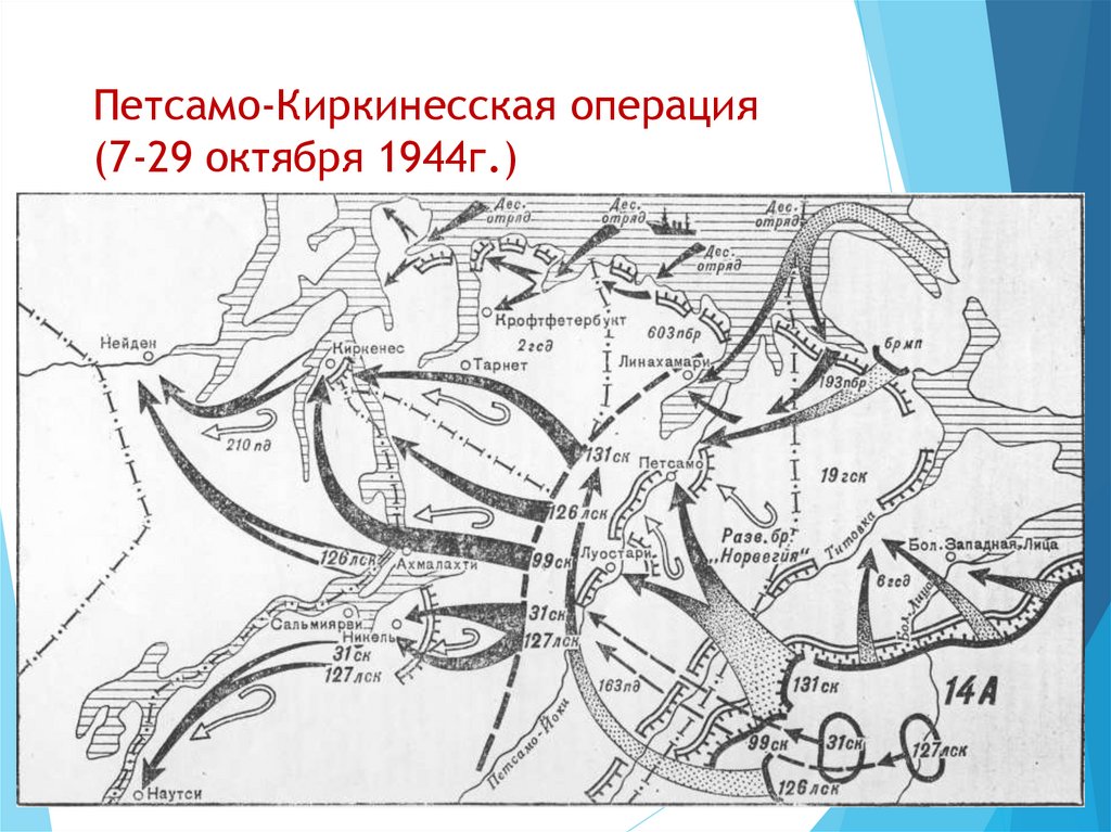 Петсамо киркенесская операция дата. Петсамо-Киркенесская операция 1944. Петсамо-Киркенесская операция октябрь 1944. Петсамо-Киркенесской наступательной операции. План Петсамо Киркенесской операции.