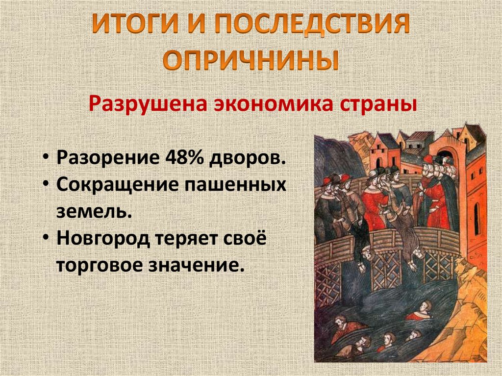 Последствия опричнины. Итоги и последствия опричнины. Причины падения опричнины. Последствия разорения страны в период опричнины. Презентация на тему опричнина.