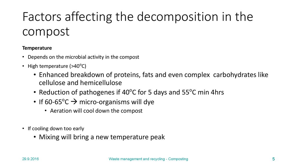 Factors affecting the decomposition in the compost