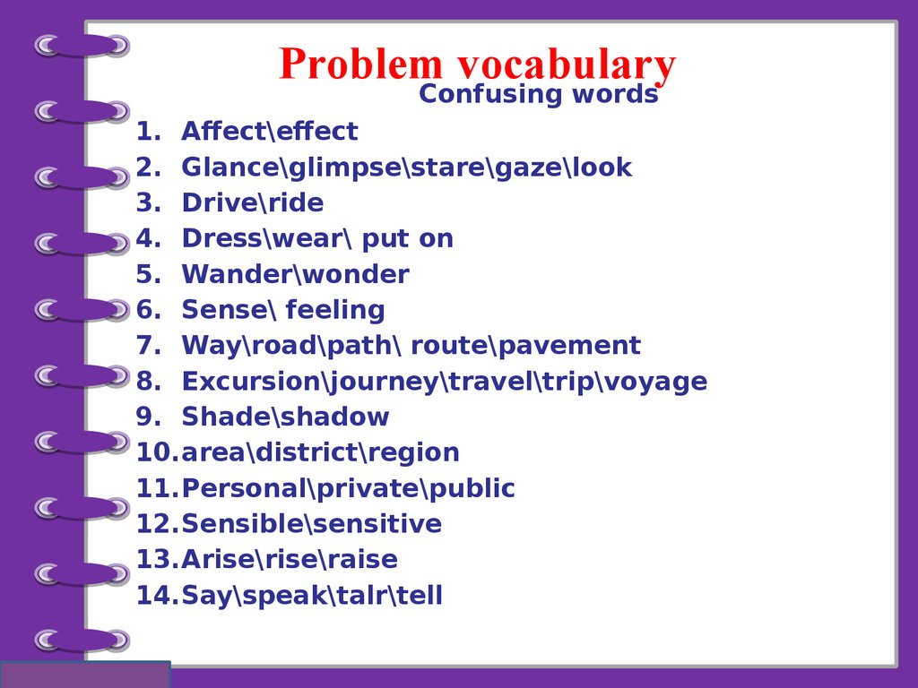 Слово аффект. Confusing Words in English список ЕГЭ. Vocabulary проблема. Confusing Words ЕГЭ. Vocabulary about problem.