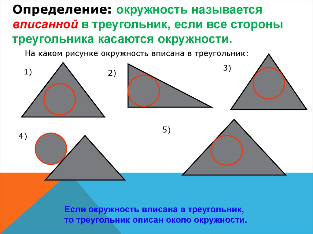 Какую окружность называют вписанной в треугольник. Дайте определение окружности вписанной в треугольник. Окружность вписанная в треугольник определение. Определение вписанной окружности. Окружность называется вписанной в треугольник если.