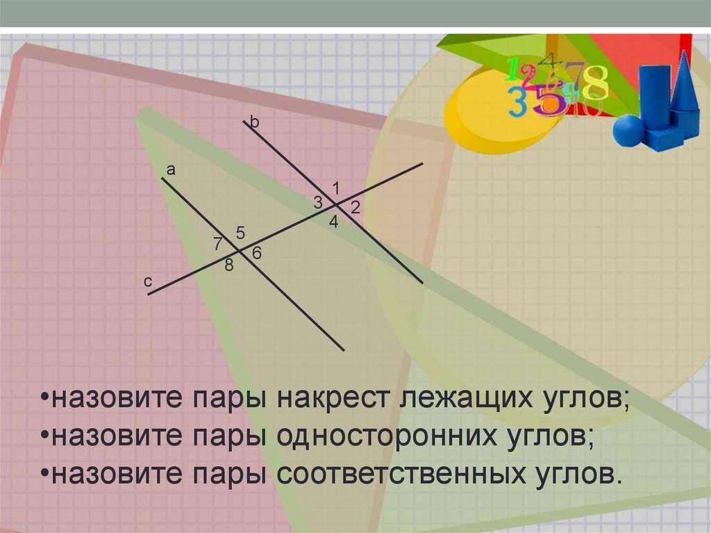 Пары углов. Вертикальные параллельные прямые. Презентация по геометрии накрест лежащие углы. Как называются линии накрест лежащие. Как называются углы лежащие друг против друга.