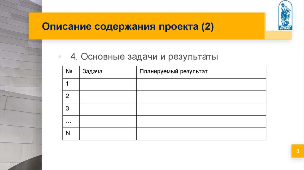 Содержание описания товара. Шаблон описания содержания проекта.