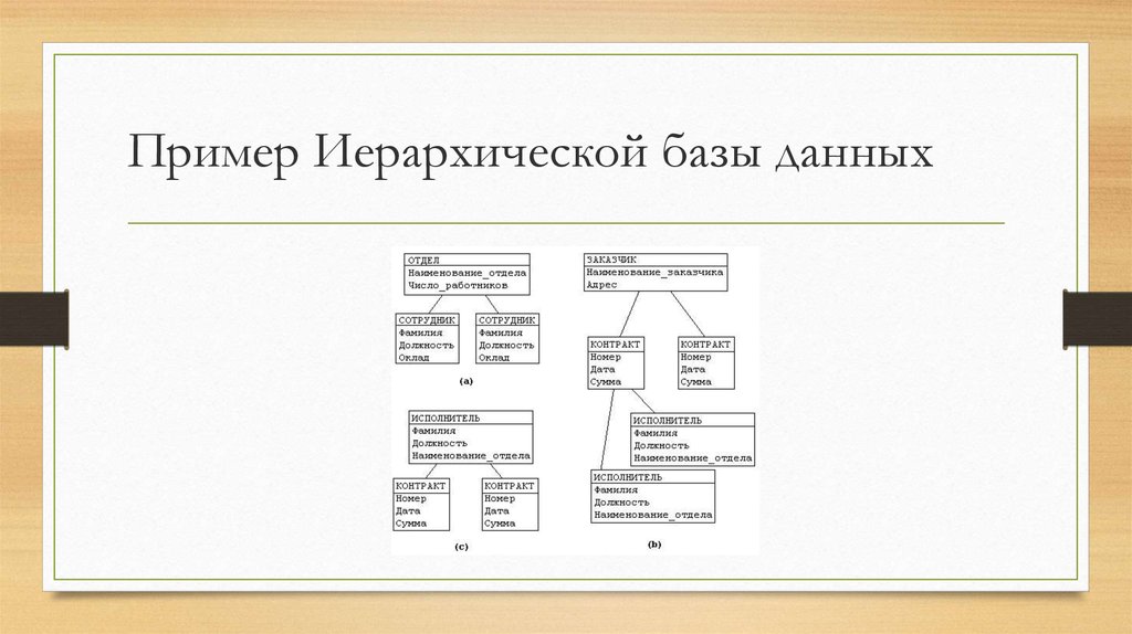 Примером иерархической базы данных является