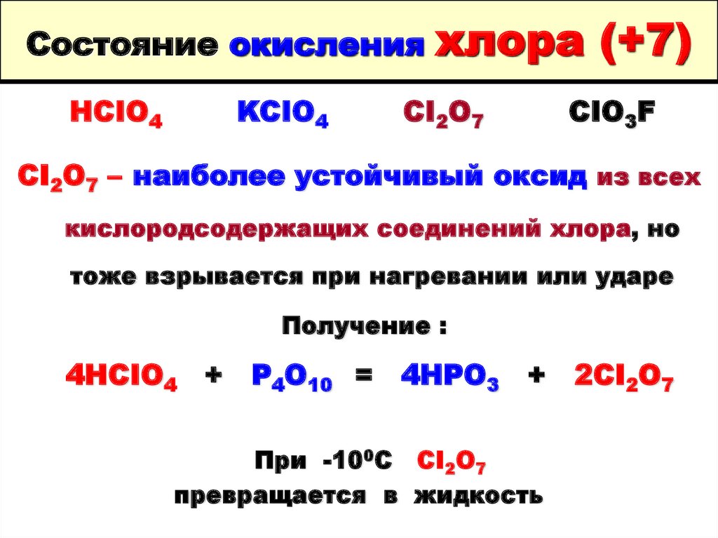Оксид хлора 1 и вода реакция. Состояния окисления веществ в. Наиболее Окисленное состояние. Окисление хлора до +7. Хлорирование с окислением.