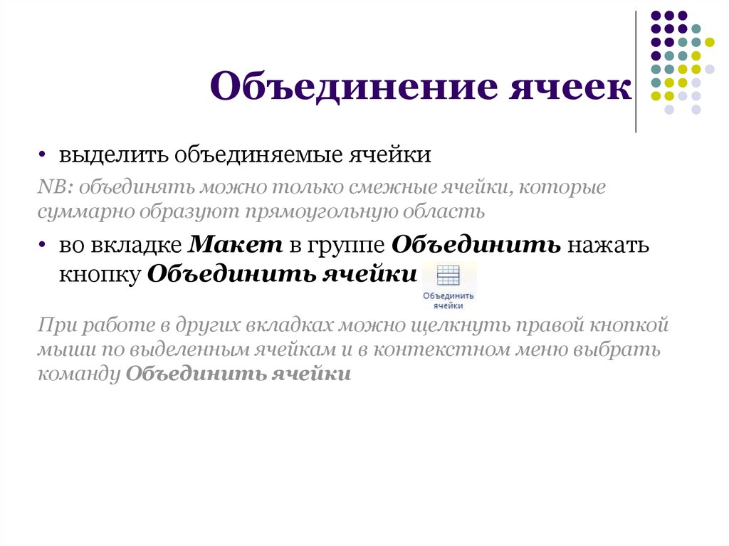 Способы объединения. Возможность объединения ячейки. Атрибуты объединения ячеек таблицы. Слияние ячеек. Формы объединения ячеек.