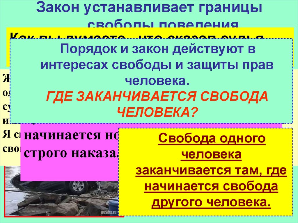 Свобода поведения. Причины соблюдения законов. Закон для презентации. Границы свободы поведения. Закон устанавливает границы свободы.