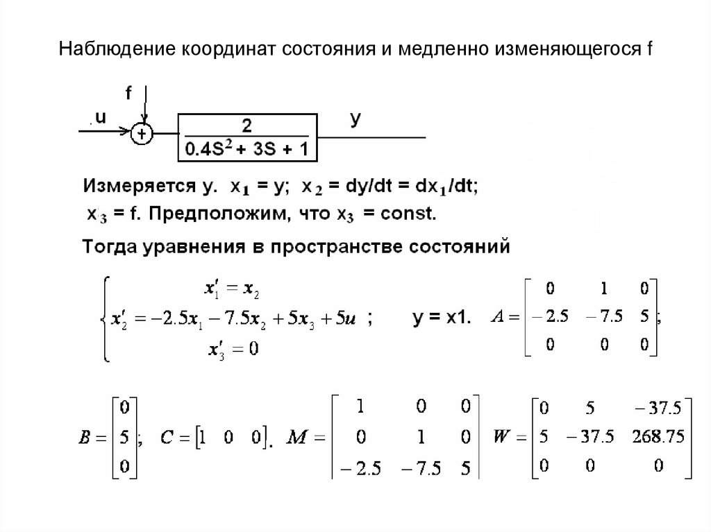Наблюдение координат состояния и медленно изменяющегося f